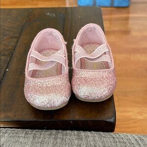 Pink Mary Jane Dress Shoes with Glitter and Soft Sole